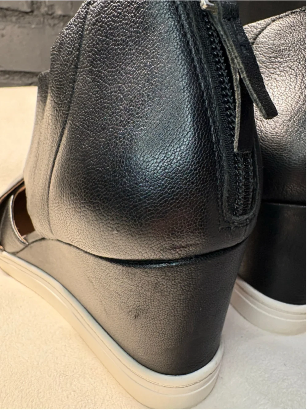 Women's L.Paolo Black Leather Wedge Sneakers